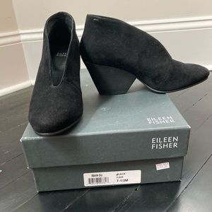 Eileen Fisher Black Suede Open Front Booties